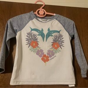 Patagonia Kids' Gray and White Floral Long Sleeve Tee